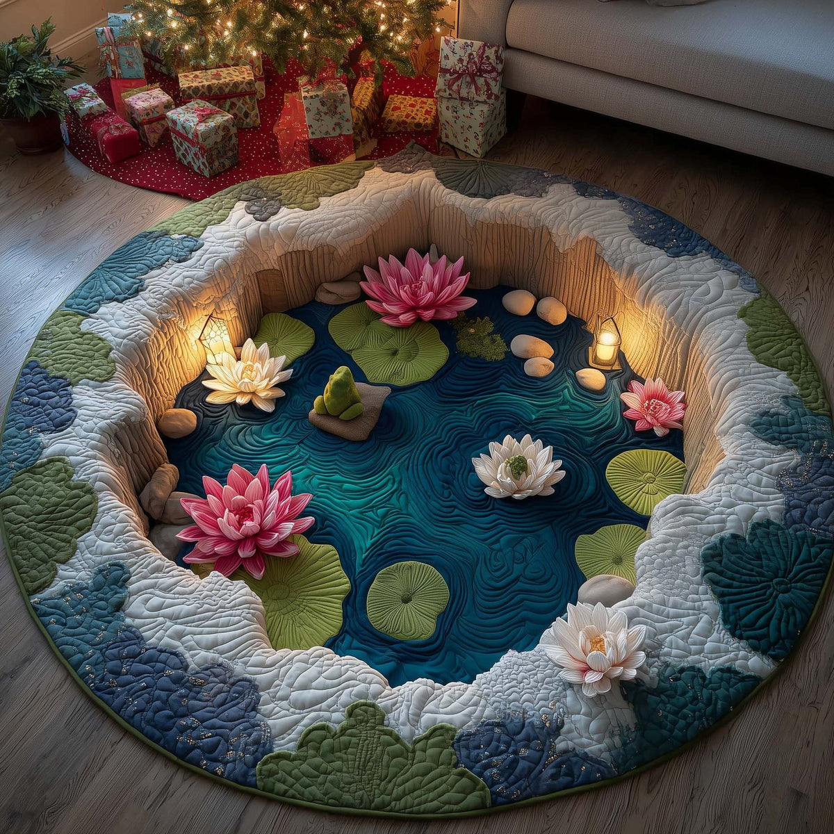 Lotus Frog Round Mat Rug - Nature Design | Serene Home Decor