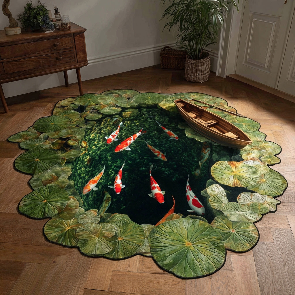 Lotus Pond Custom Shape Area Rug - Nature Design | Die-Cut Non-Slip Rug - washable non-slip printed rug