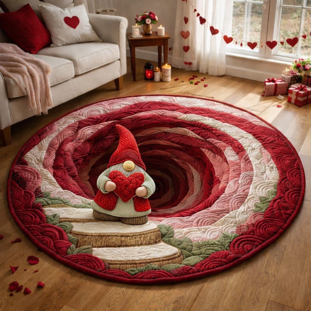 Love Gnome Burrow Round Mat Rug - washable non-slip printed rug