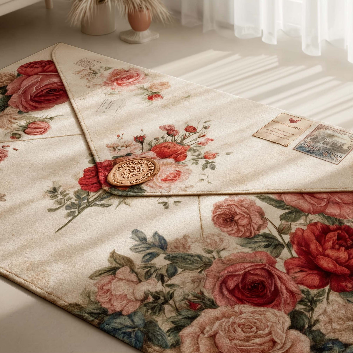 Love Letter area rug in a living room