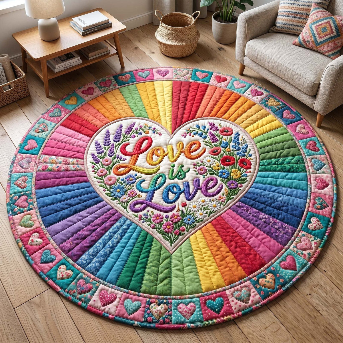 Love Pride (Design 4) Round Mat Rug - washable non-slip printed rug