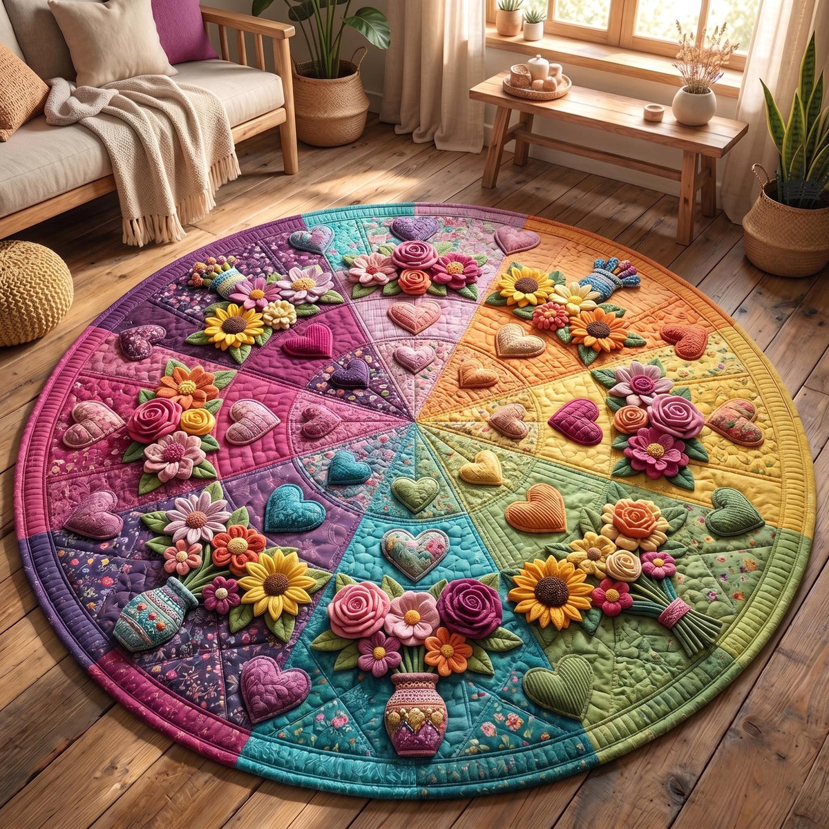 Love is Pride Round Mat Rug - washable non-slip printed rug