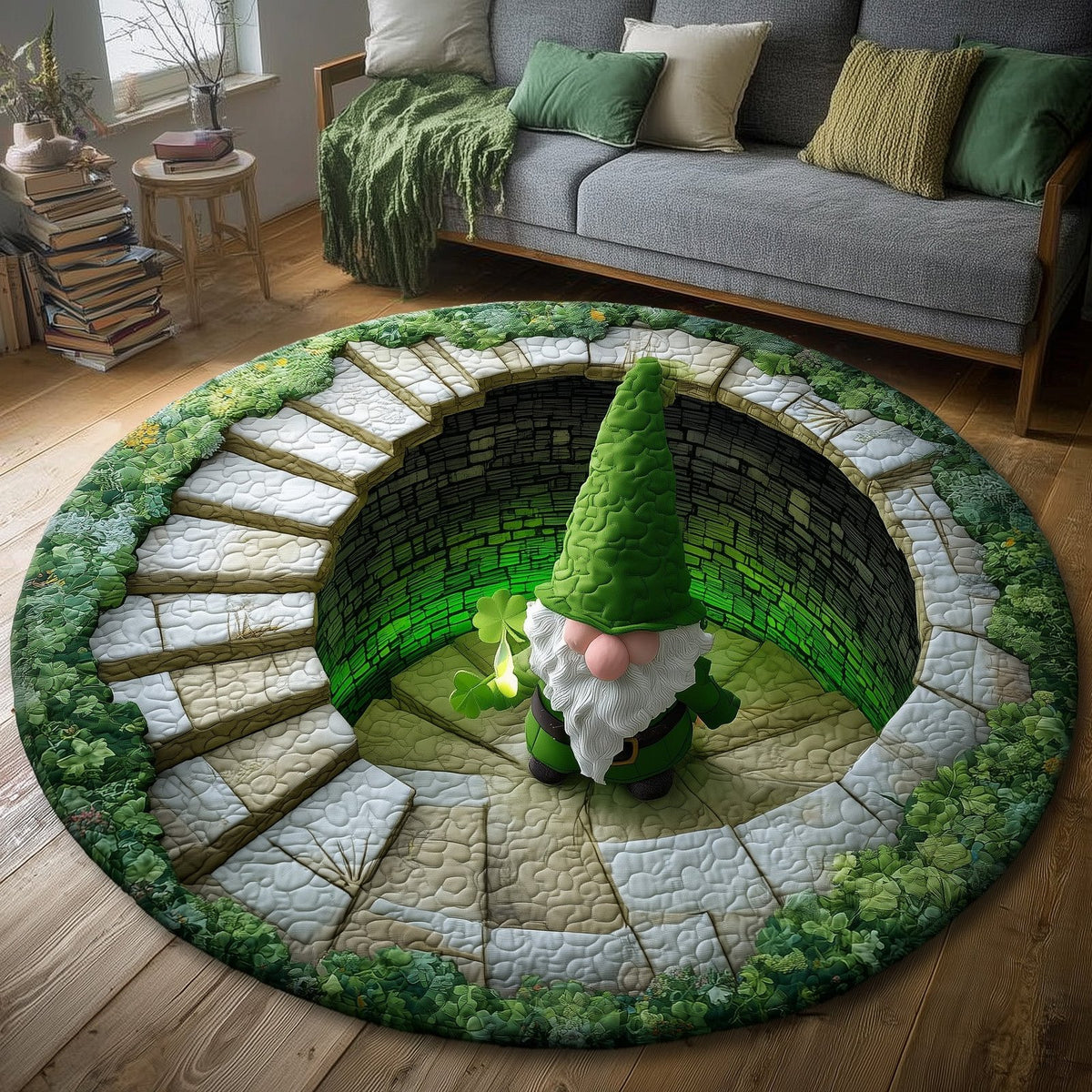 Lucky Gnome Well Round Mat Rug - washable non-slip printed rug