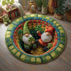 Lucky Gnomes Round Mat Rug - washable non-slip printed rug