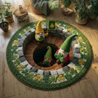 Lucky Gnomes (Design 2) Round Mat Rug - washable non-slip printed rug