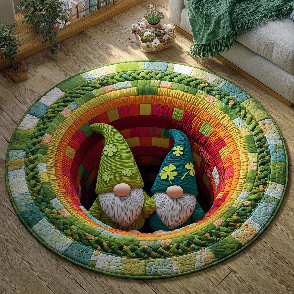Lucky Hollow Round Mat Rug - washable non-slip printed rug