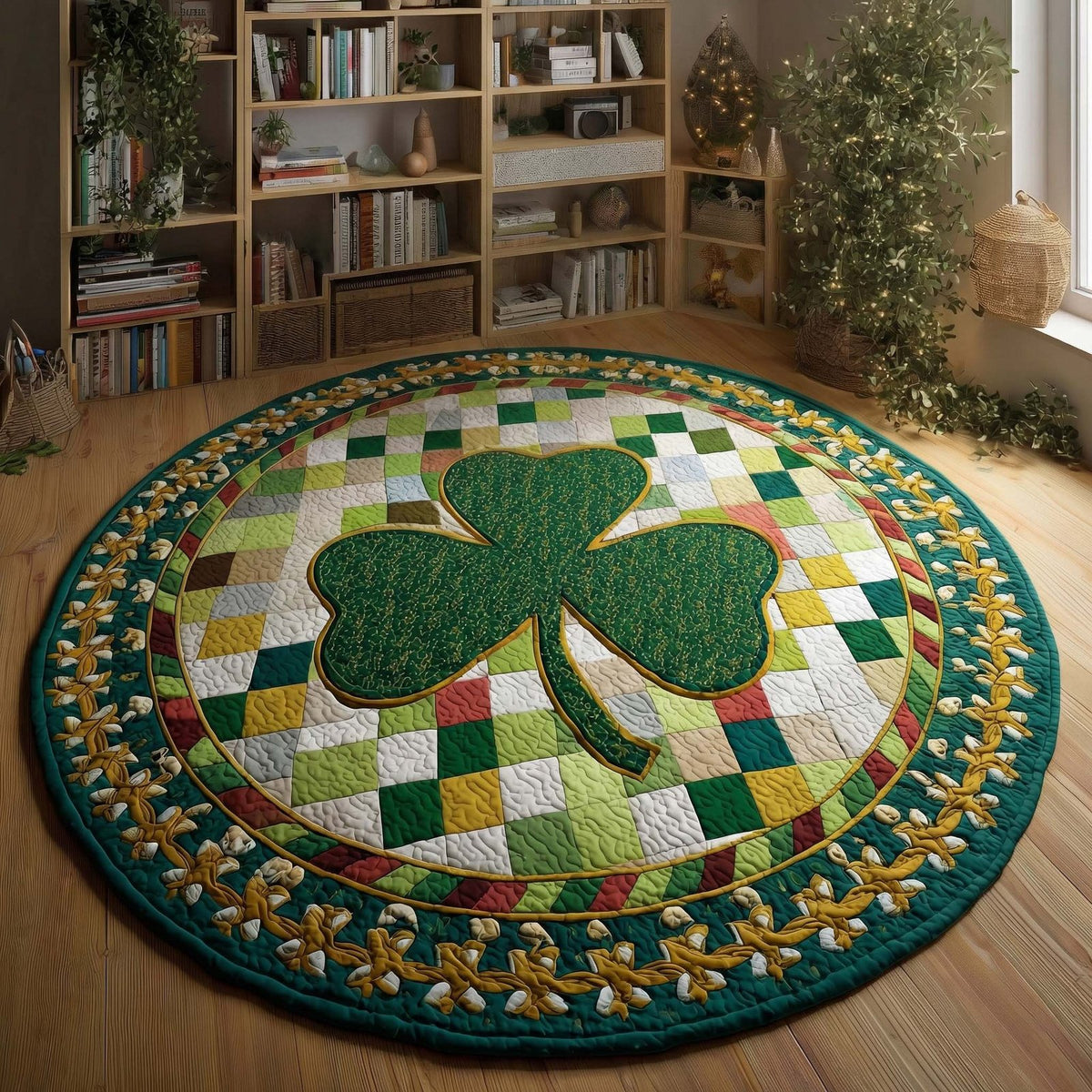 Lucky Mosaic Round Mat Rug - washable non-slip printed rug