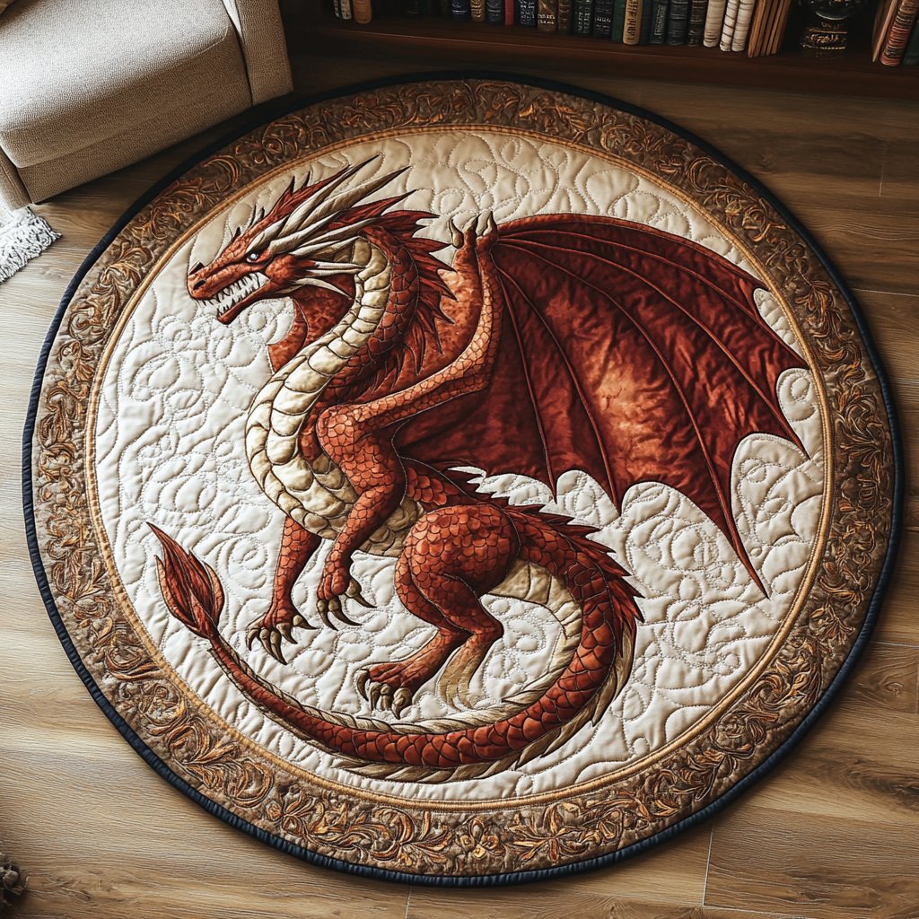 Lunar Dragon Round Mat Rug - washable non-slip printed rug