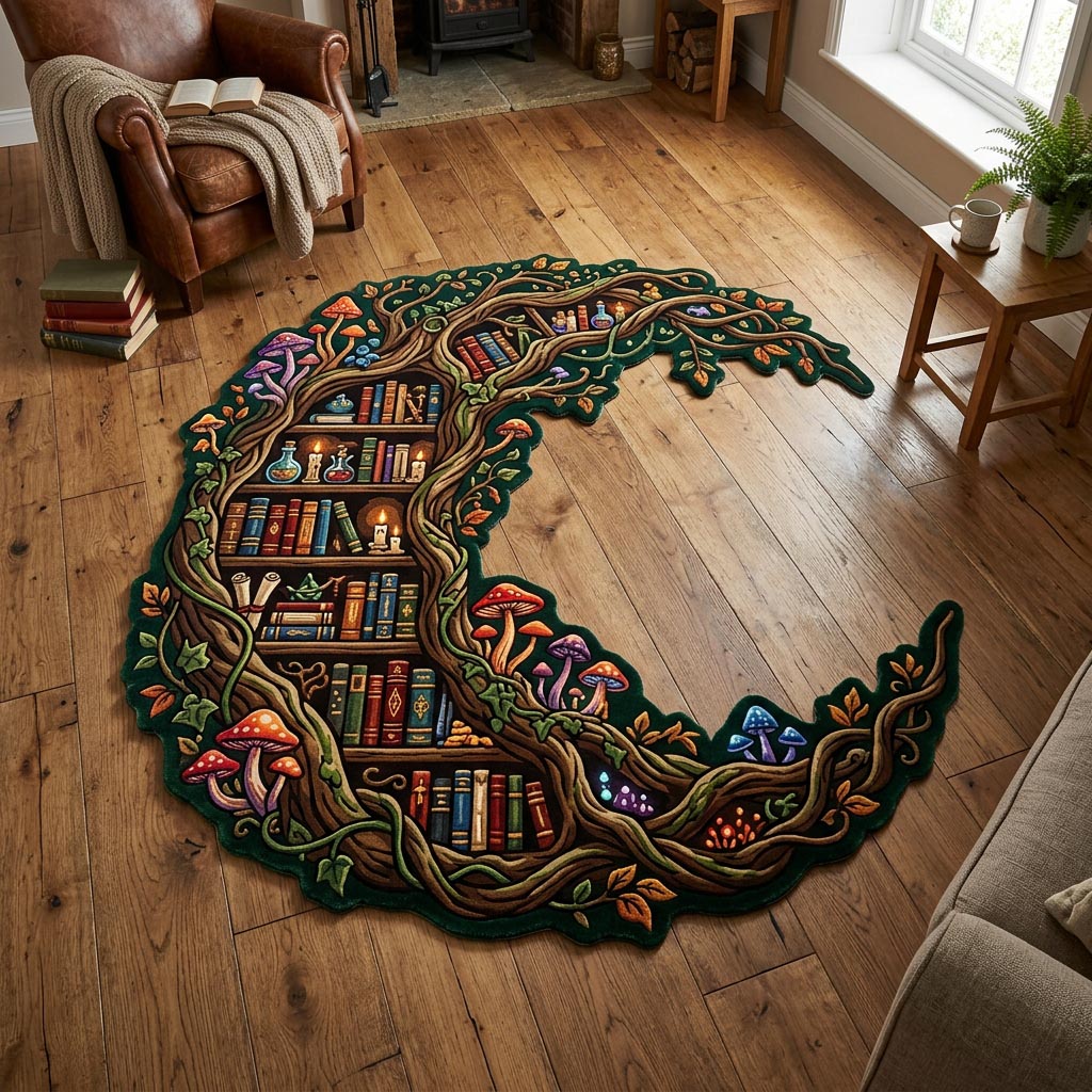 Lunar Wisdom Custom Shape Area Rug - Nature Design | Die-Cut Non-Slip Rug - washable non-slip printed rug