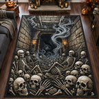 Macabre Skeleton Pile area rug in a living room