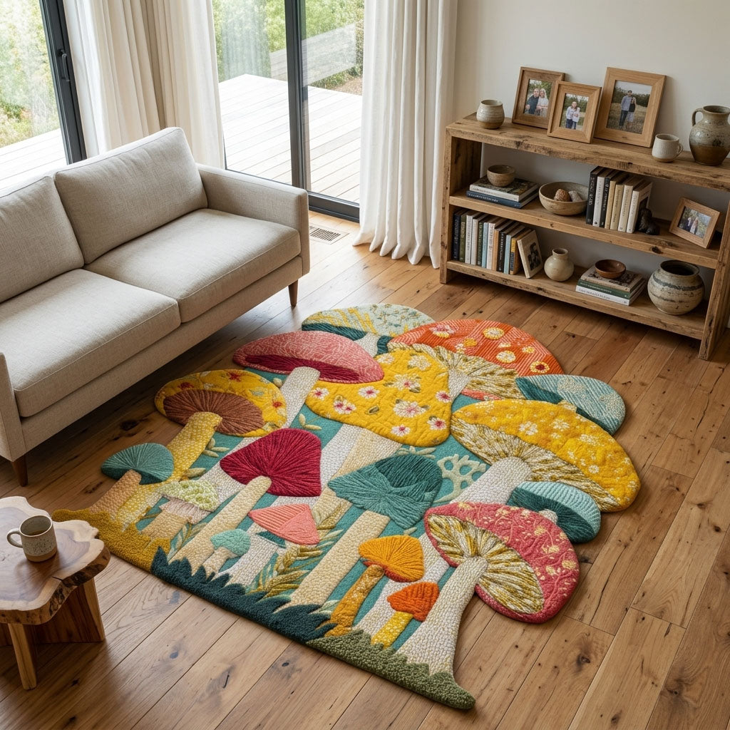 Magic Fungi Custom Shape Area Rug - Nature Design | Die-Cut Non-Slip Rug - washable non-slip printed rug