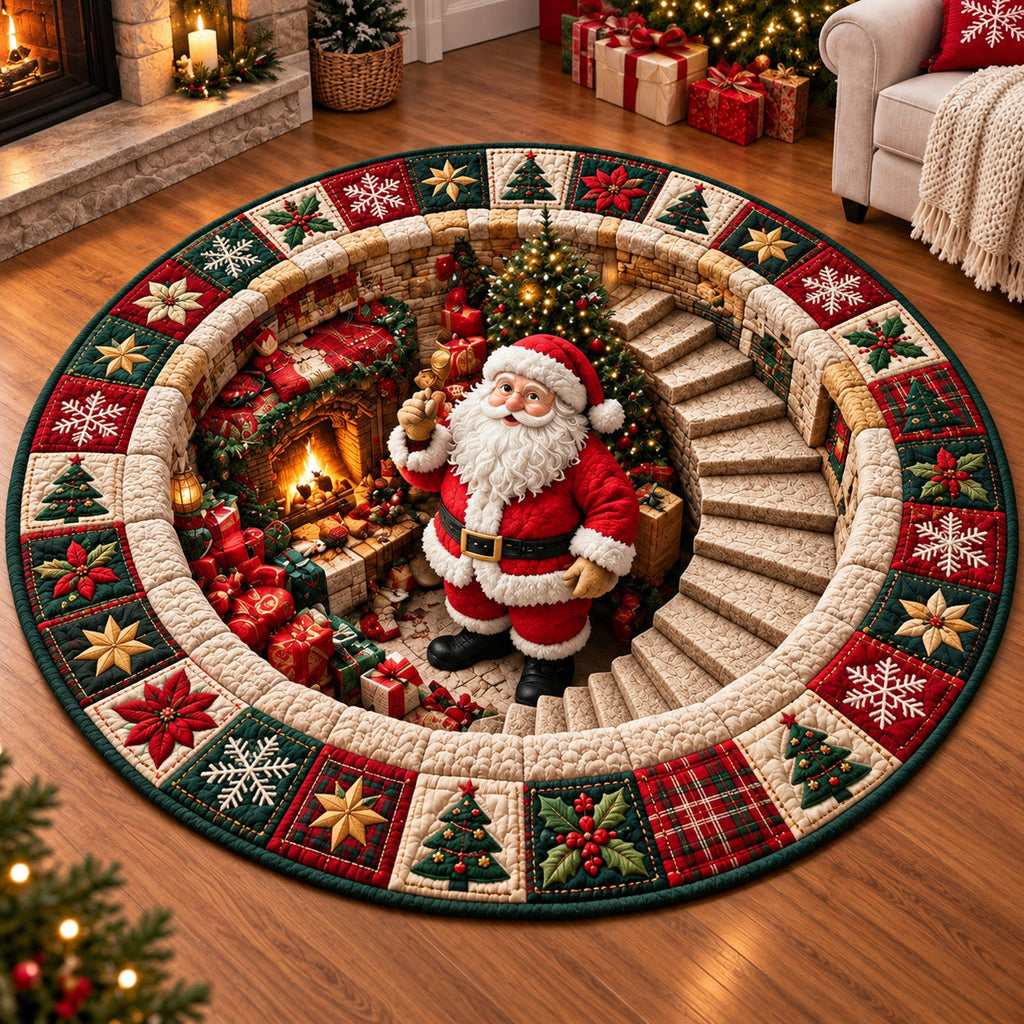 Magic Santa Claus Round Mat Rug - Seasonal Design | Festive Home Decor - washable non-slip printed rug