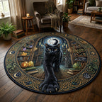 Magical Black Cat Round Mat Rug - washable non-slip printed rug
