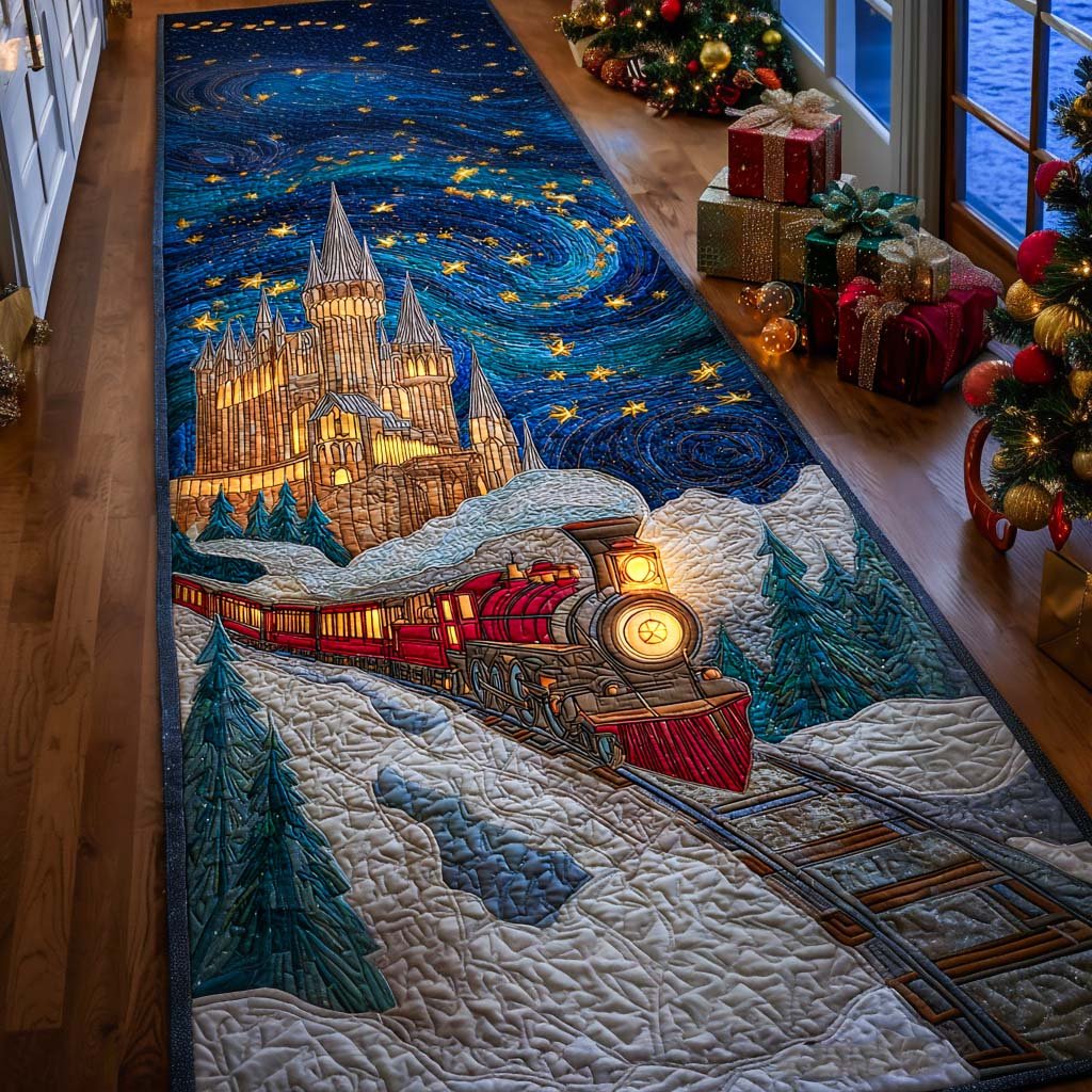 Magical Christmas Train Runner Carpet Runner Rug - Cute Pet Design | Animal Printed Runner Rug