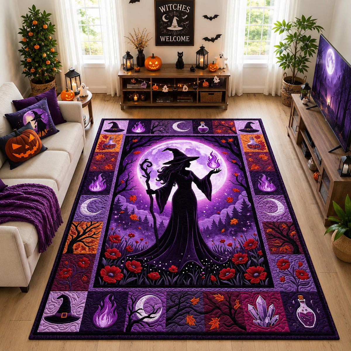 Magical Witch area rug in a living room