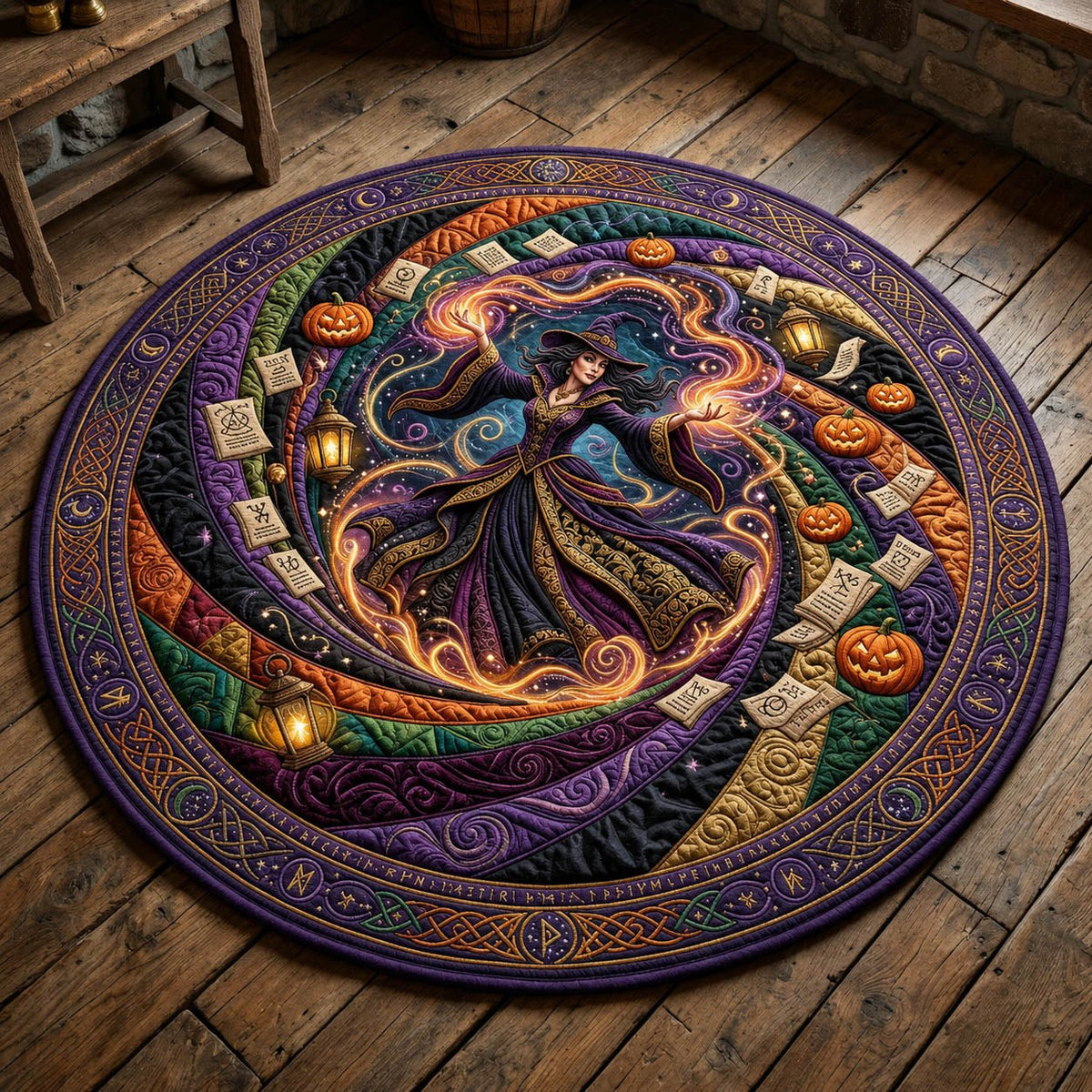 Magical Witch Halloween Round Mat Rug - washable non-slip printed rug