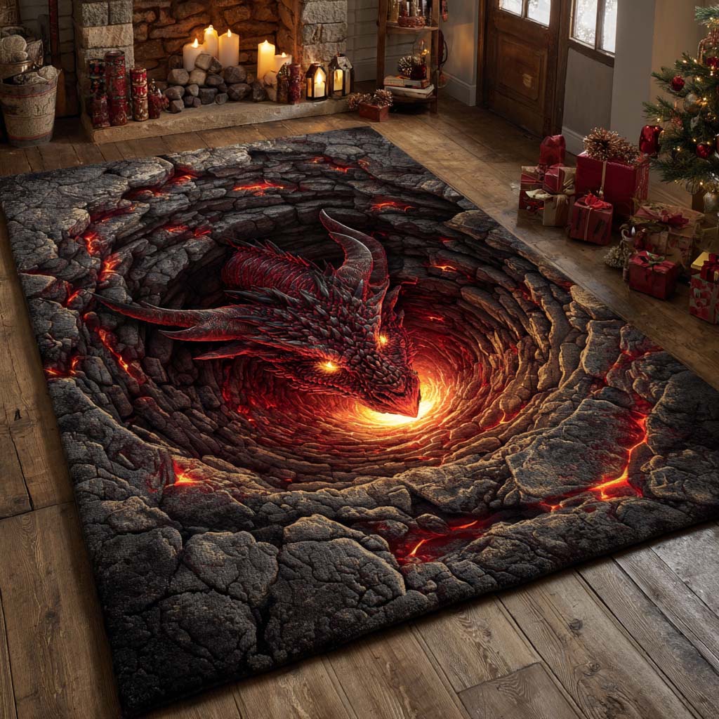 Magma Dragon Core area rug in a living room