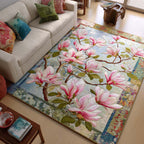 Magnolia Bloom area rug in a living room
