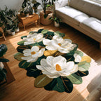 Magnolia Bloom Custom Shape Area Rug - Nature Design | Die-Cut Non-Slip Rug - washable non-slip printed rug