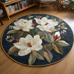 Magnolia Flowers Round Mat Rug - washable non-slip printed rug