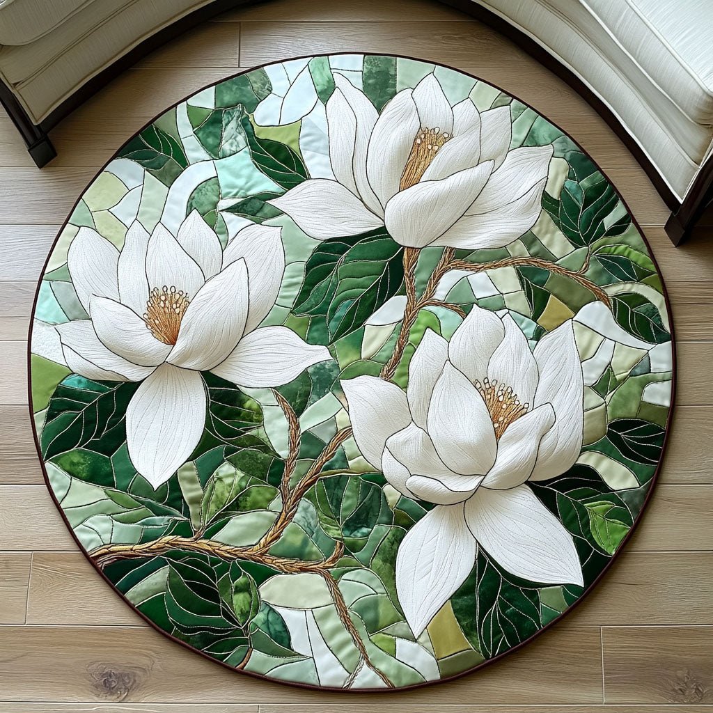Magnolia Harmony Round Mat Rug - washable non-slip printed rug