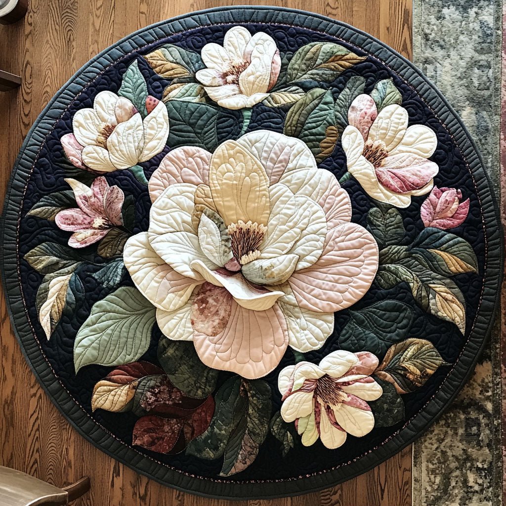 Magnolia Serenity Round Mat Rug - washable non-slip printed rug