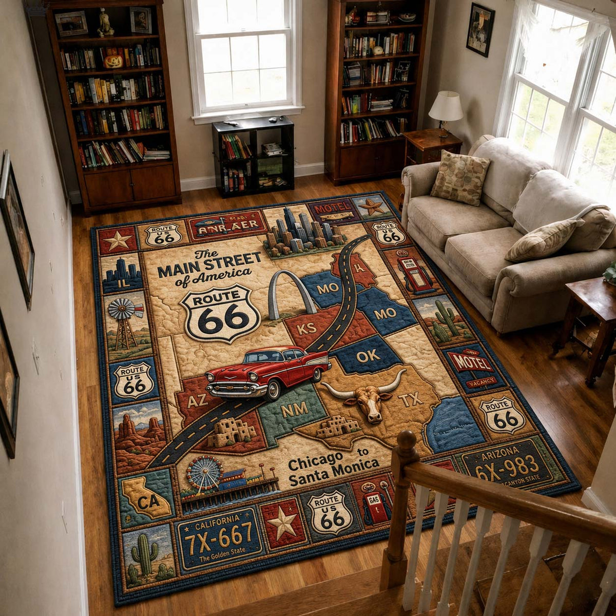 Main Street Journey area rug in a living room
