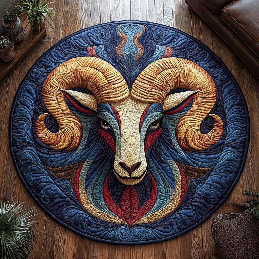 Majestic Aries Round Mat Rug - washable non-slip printed rug