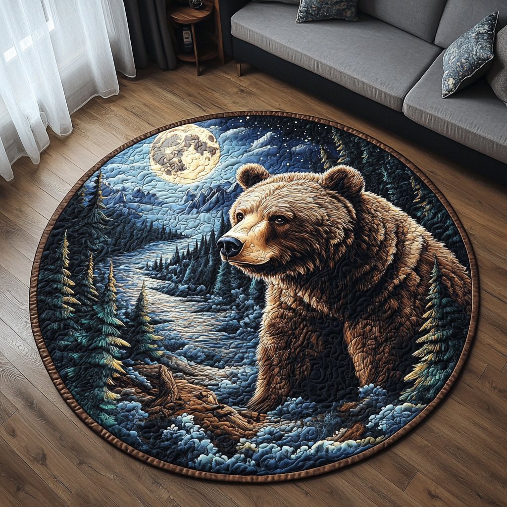 Majestic Bear Round Mat Rug - washable non-slip printed rug