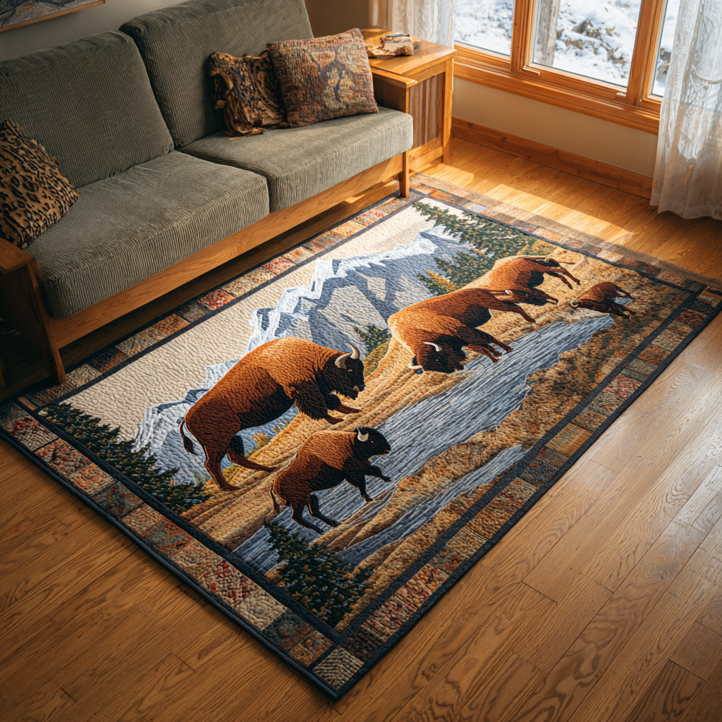 Majestic Bison area rug in a living room