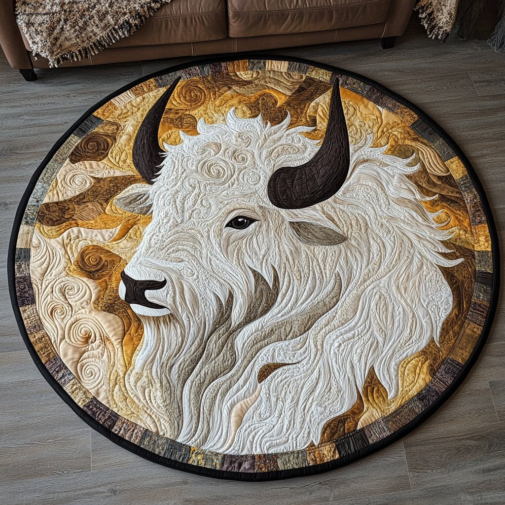 Majestic Bison Round Mat Rug - washable non-slip printed rug