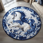 Majestic Crest Stallion Round Mat Rug - washable non-slip printed rug