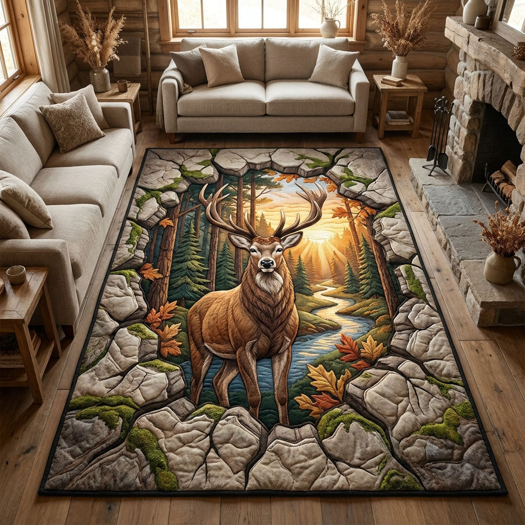 Majestic Deer area rug in a living room