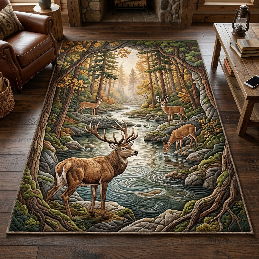 Majestic Deer area rug in a living room
