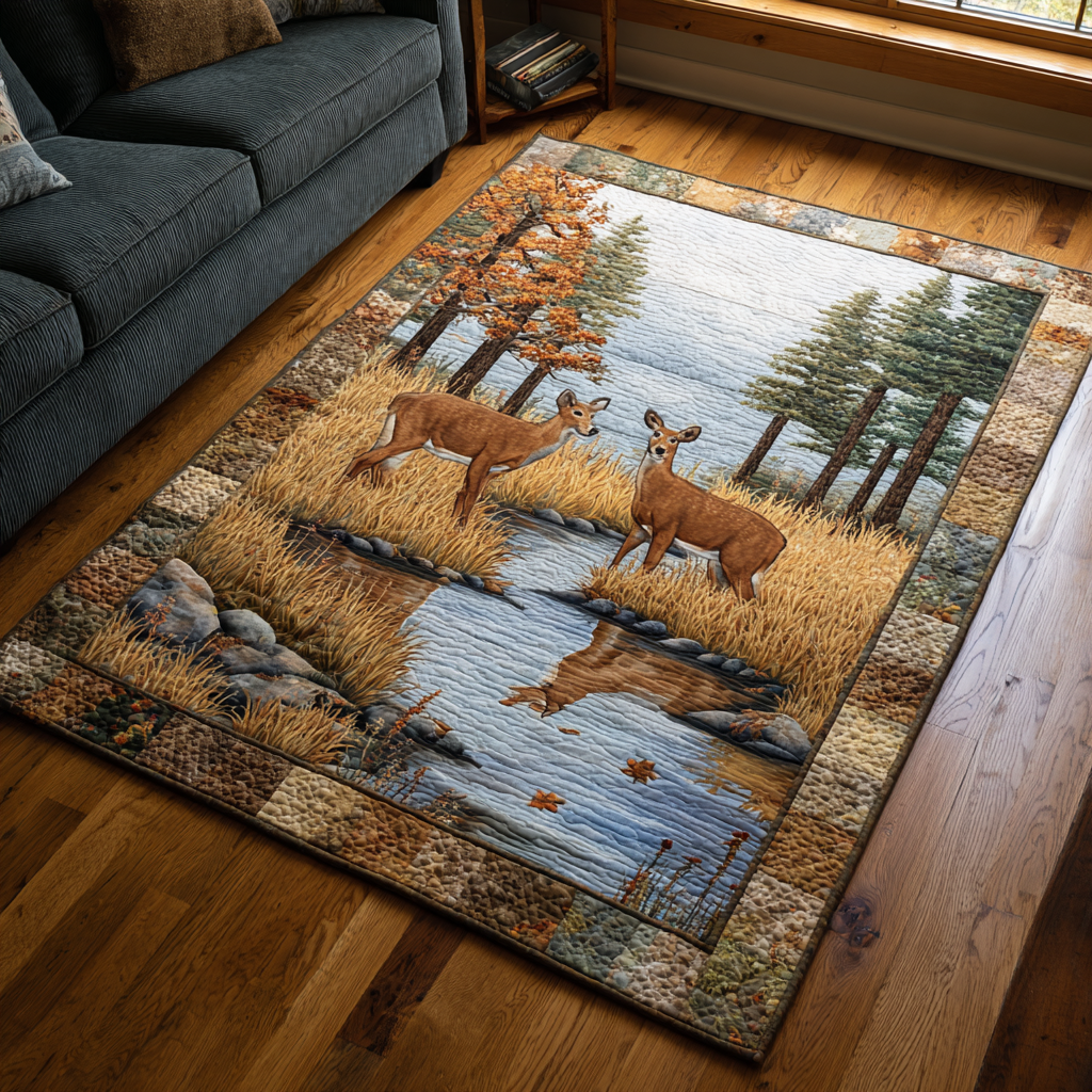 Majestic Deer area rug in a living room