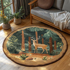 Majestic Deer Round Mat Rug - washable non-slip printed rug