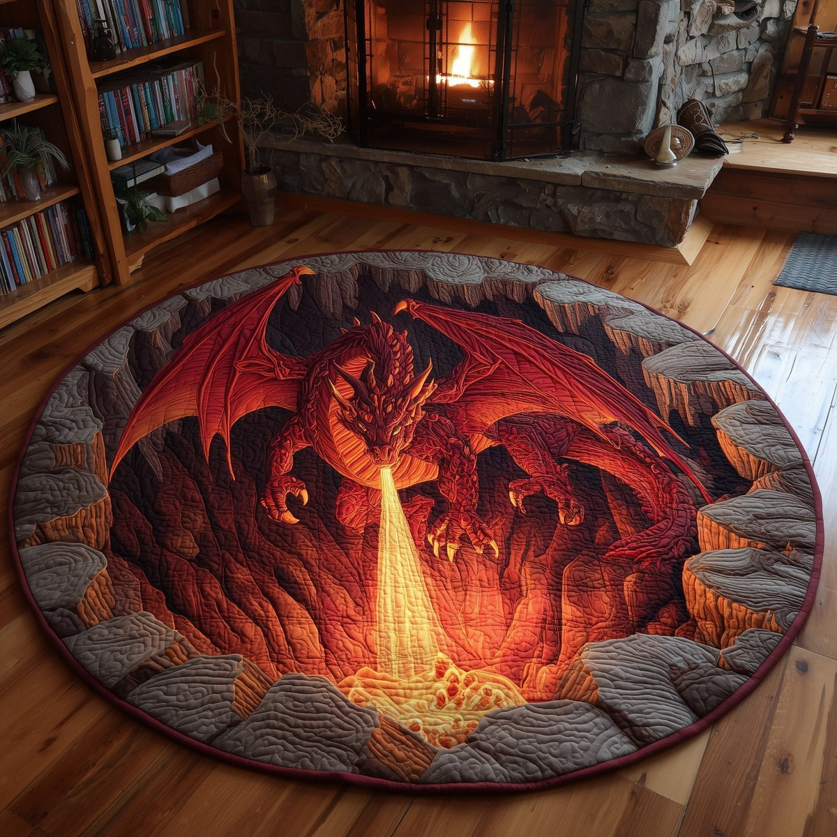 Majestic Dragon (Design 4) Round Mat Rug - washable non-slip printed rug
