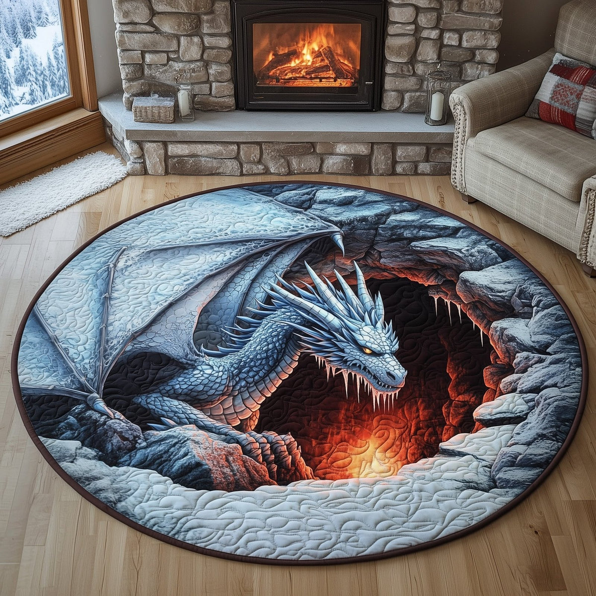Majestic Dragon (Design 6) Round Mat Rug - washable non-slip printed rug