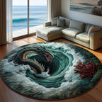 Majestic Dragon (Design 8) Round Mat Rug - washable non-slip printed rug