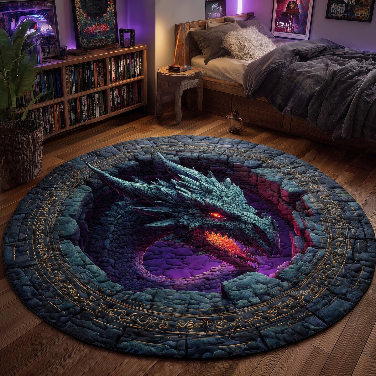 Majestic Dragon (Design 7) Round Mat Rug - washable non-slip printed rug