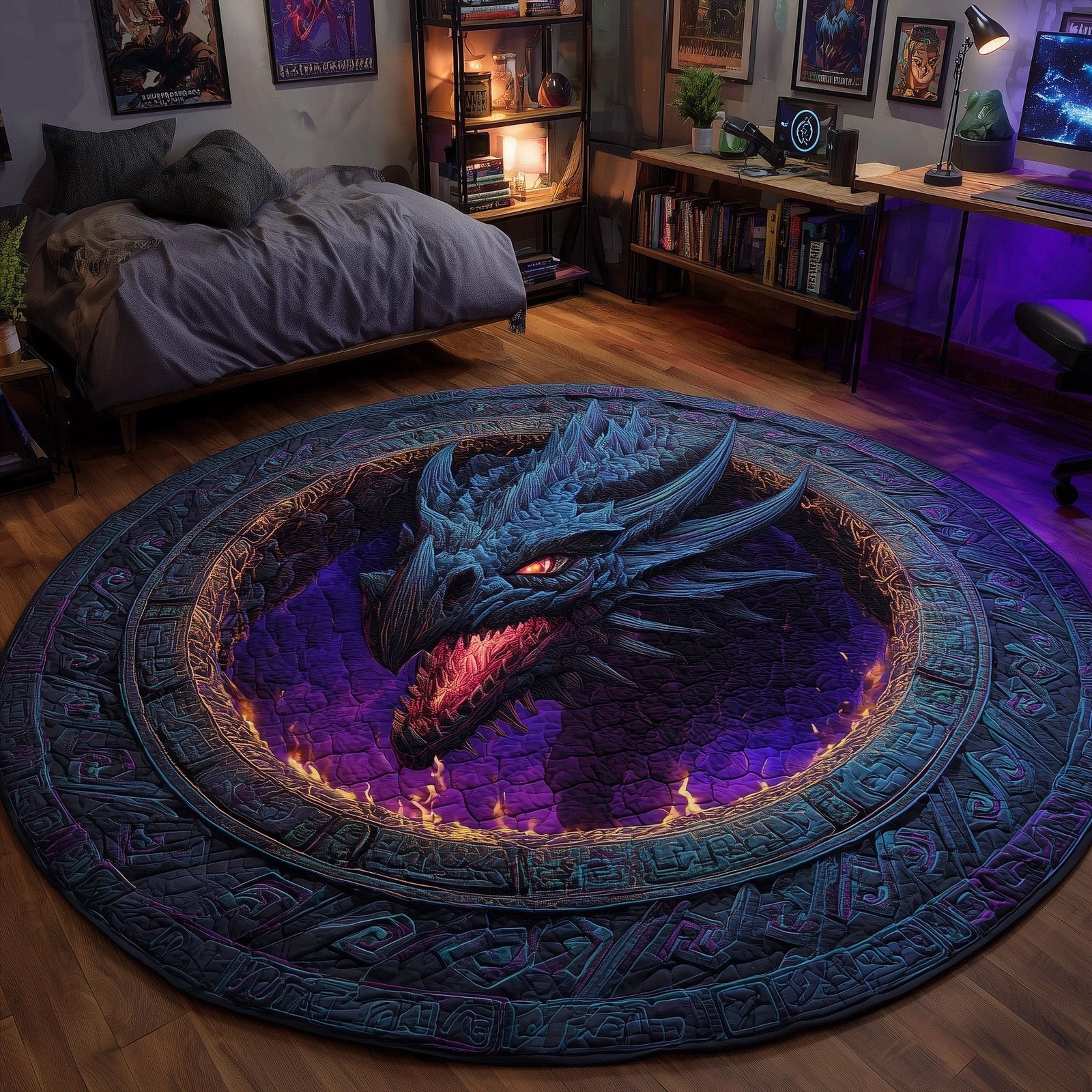 Majestic Dragon Round Mat Rug - Nature Design | Serene Home Decor