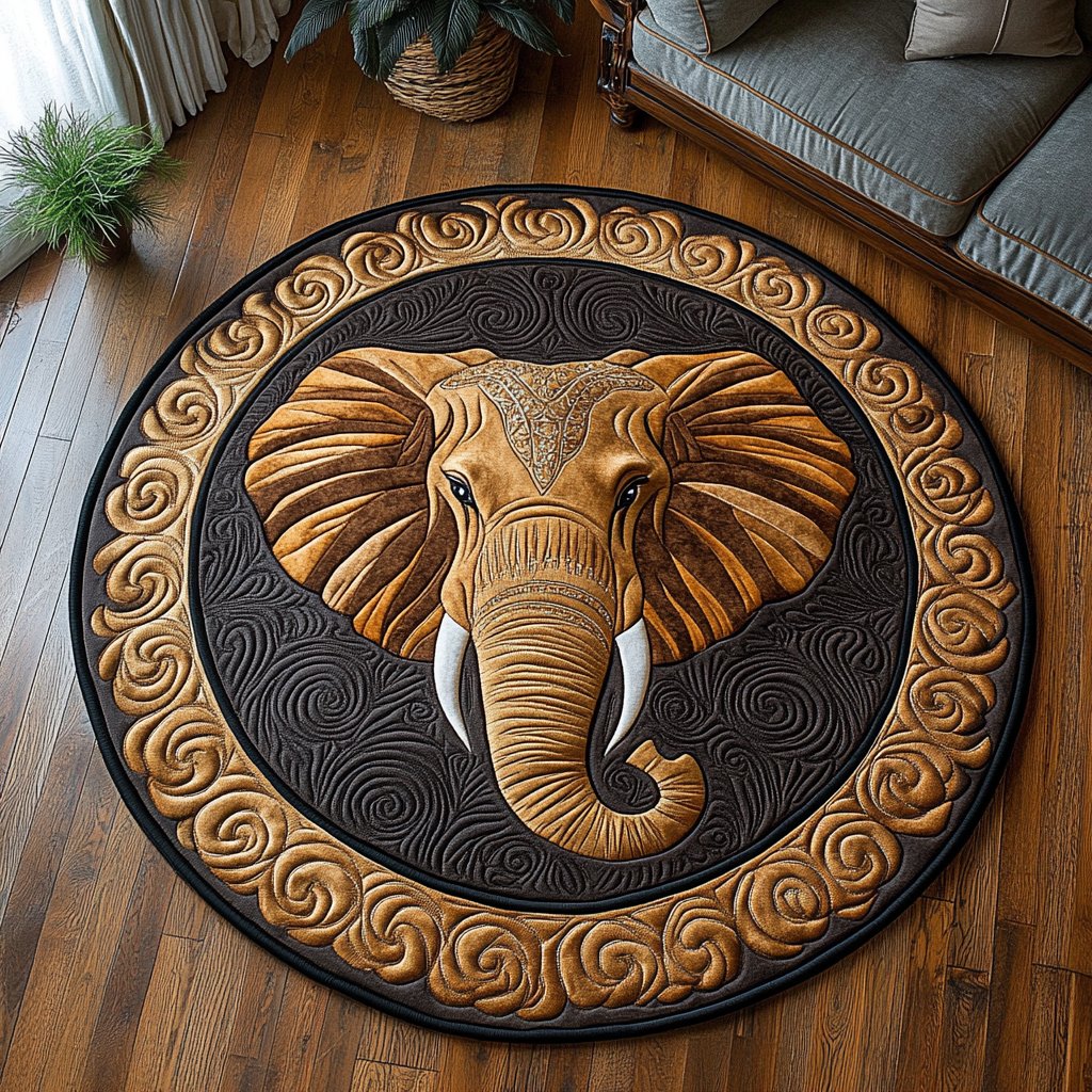 Majestic Elephant Round Mat Rug - Nature Design | Serene Home Decor