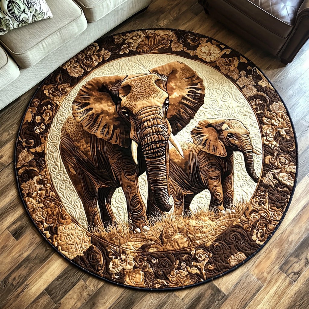 Majestic Elephant Round Mat Rug - washable non-slip printed rug