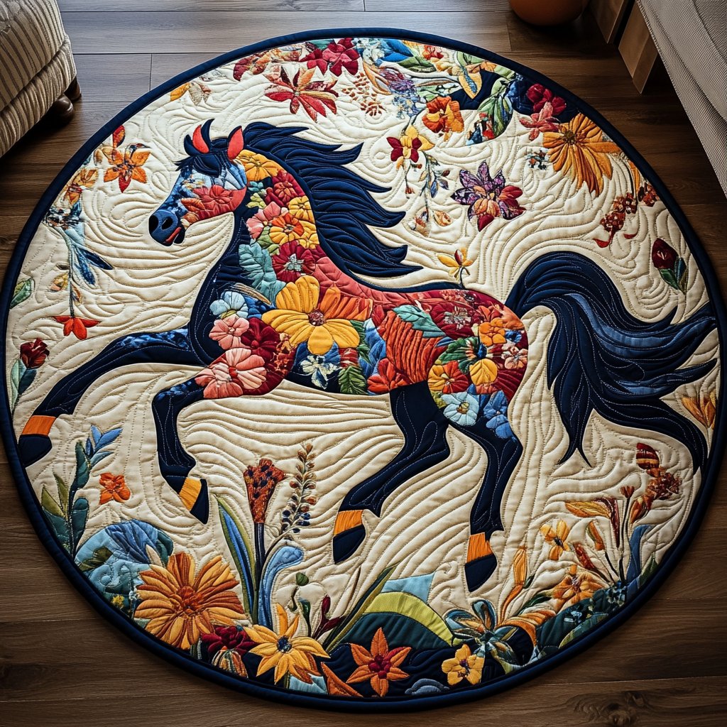 Majestic Equine Round Mat Rug - washable non-slip printed rug
