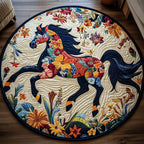 Majestic Equine Round Mat Rug - washable non-slip printed rug