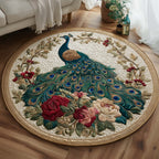 Majestic Feathers Round Mat Rug - washable non-slip printed rug