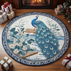 Majestic Feathers (Design 2) Round Mat Rug - washable non-slip printed rug