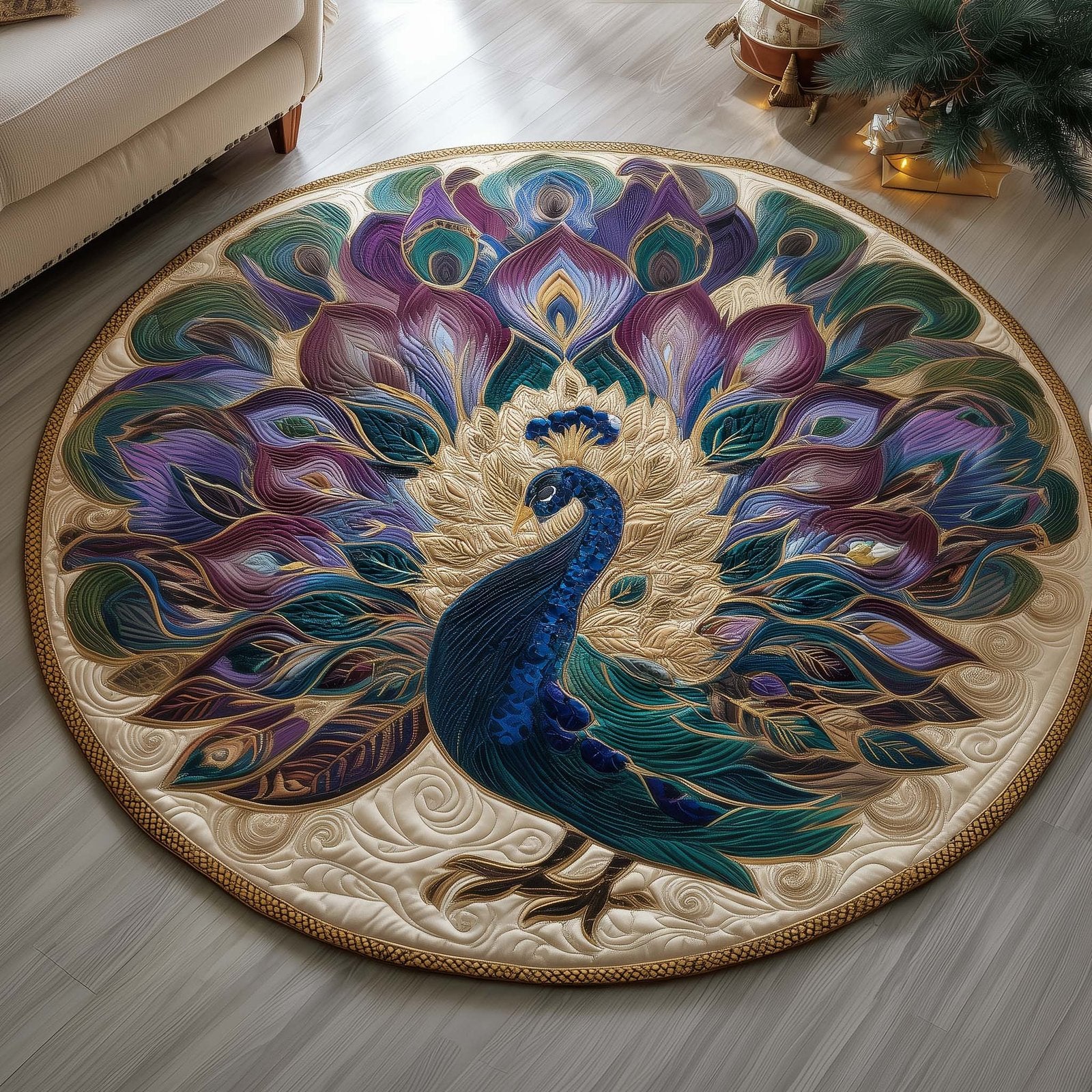 Majestic Feathers Round Mat Rug - Nature Design | Serene Home Decor