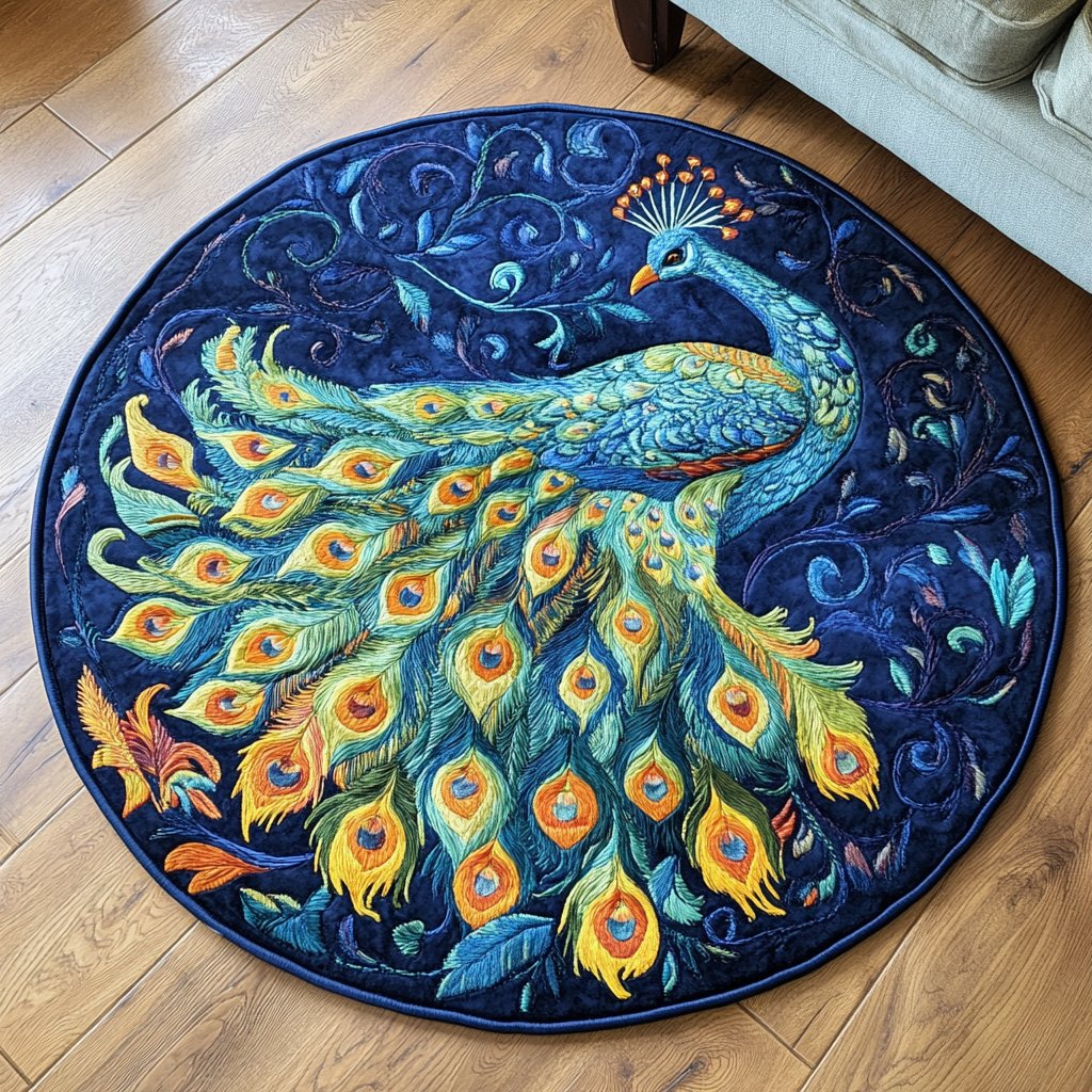 Majestic Feathers Round Mat Rug - Nature Design | Serene Home Decor