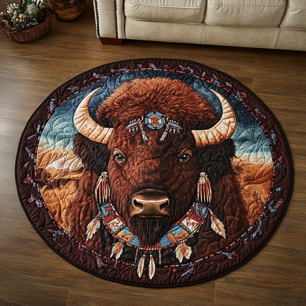 Majestic Horns Round Mat Rug - washable non-slip printed rug